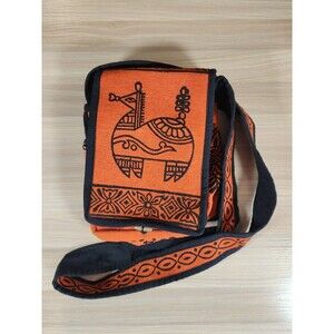 Ganesh Himal Crossbody Bag Orange Horse Llama Sun Bright BOHO Cotton‎ Nepal